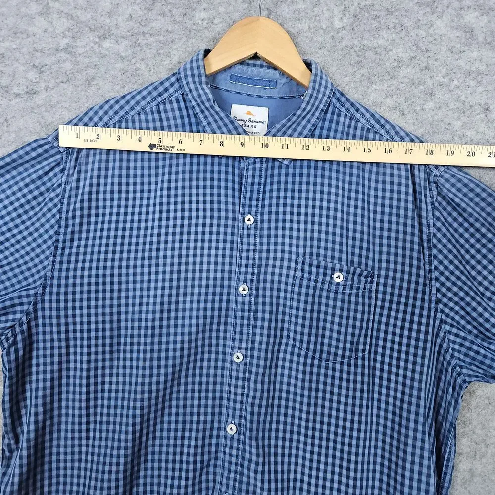 Tommy Bahama Jeans Island Crafted Men's Shirt Size XL Button Up Blue Checks SNAG